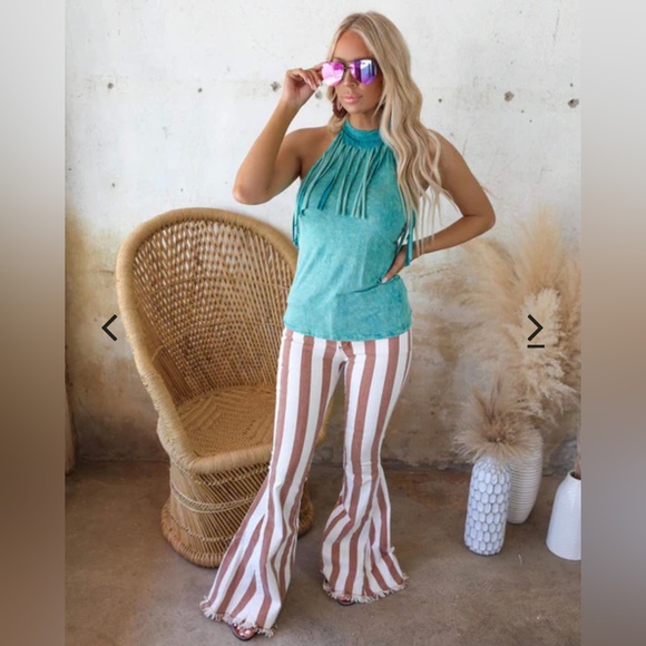 Turquoise 💙Mineral Washed Fringe Halter Top -PLEASE READ DESCRIPTION ⬇️ - Picture 7 of 7